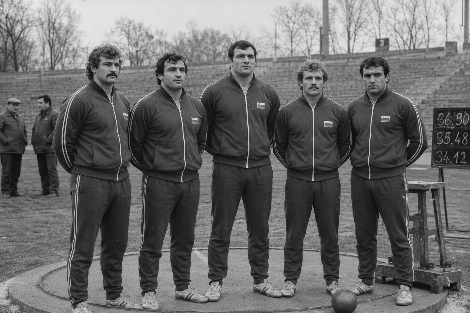Five members of Bulgaria's Golden Boys standing together at Stadium Halka