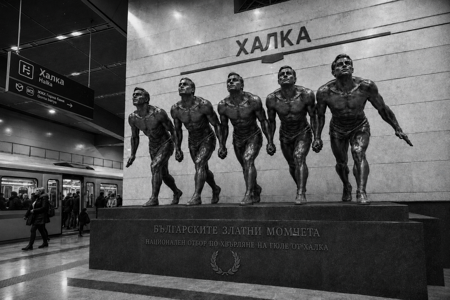 The five-figure Golden Boys bronze memorial inside Sofia's Halka Metro Station